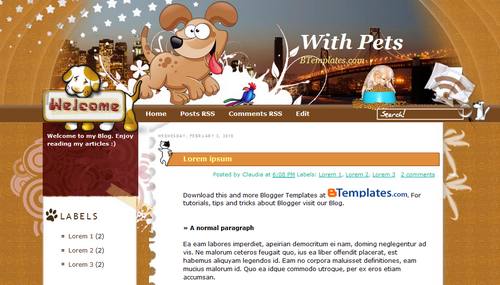With Pets Blogger template - BTemplates