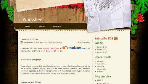 Worksheet Blogger Template - BTemplates