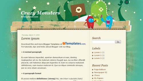 Crazy Monsters Blogger template - BTemplates