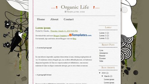 Organic Life Blogger Template - BTemplates