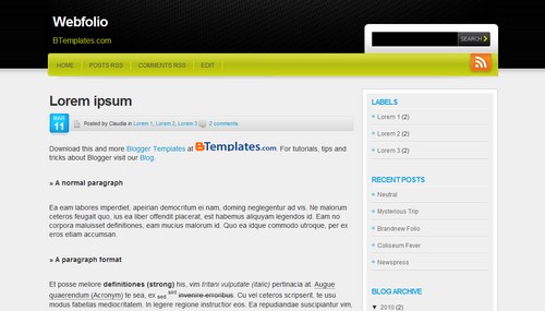 Webfolio Blogger Template - BTemplates