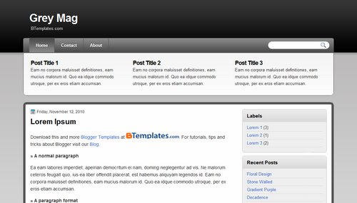 Grey Mag Blogger Template - BTemplates