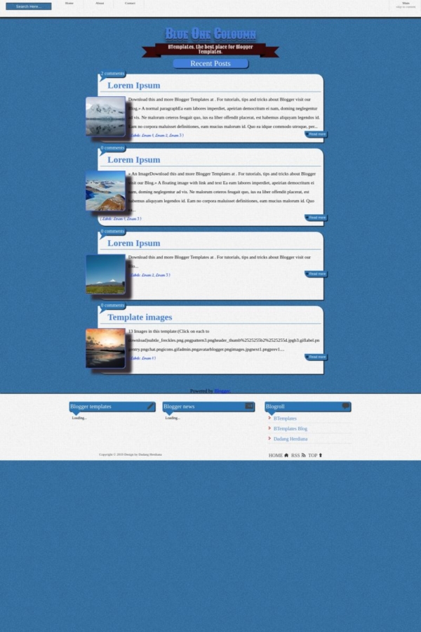 Blue One Coloumn Blogger Template - BTemplates