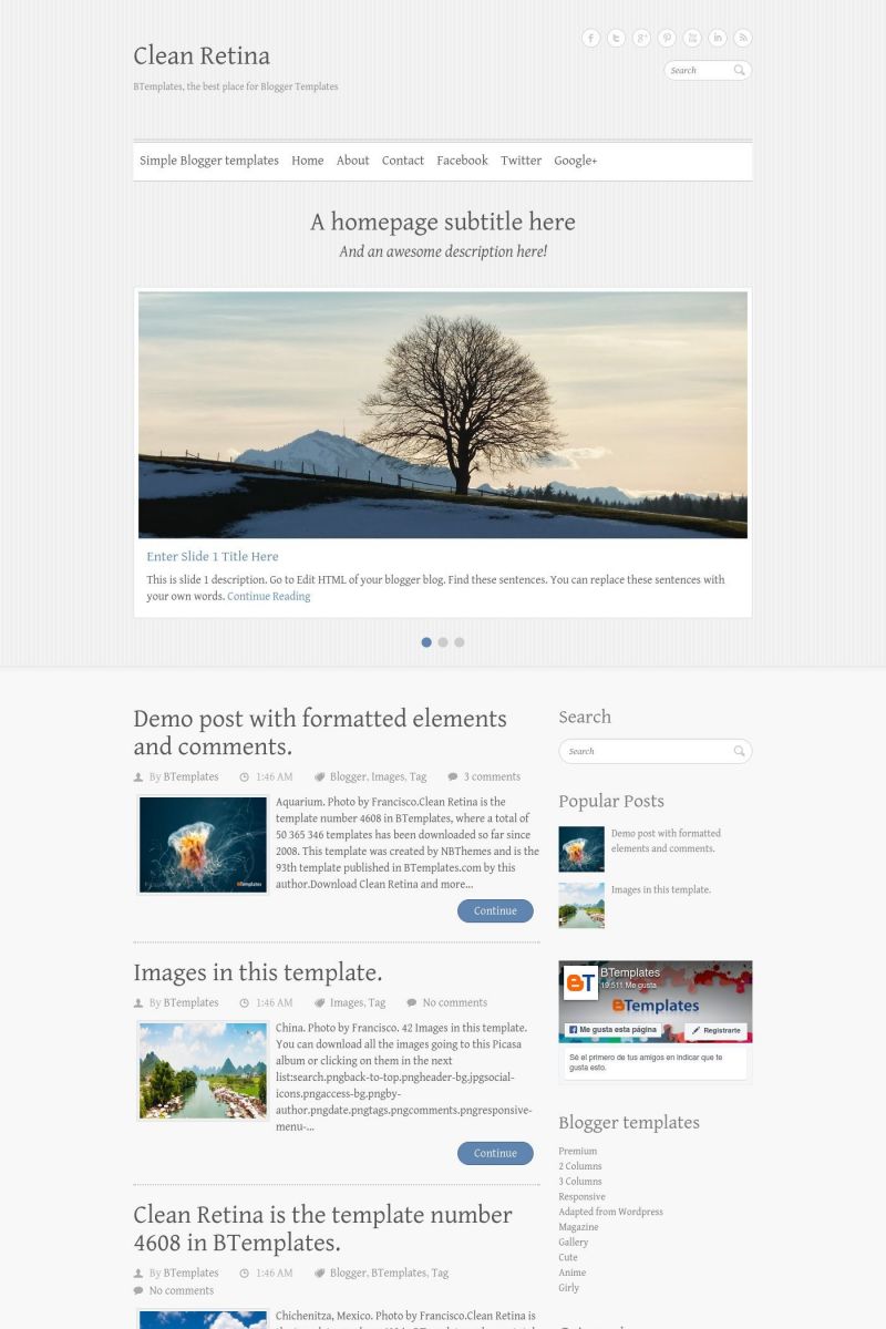 Clean Retina Blogger Template - BTemplates