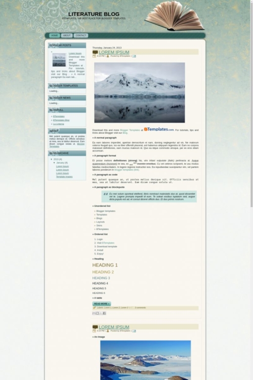 Literature Blog Blogger Template - BTemplates