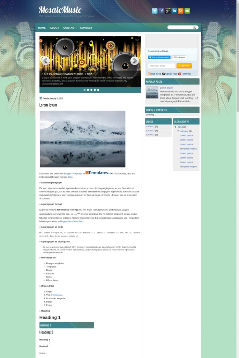 MosaicMusic Blogger Template - BTemplates