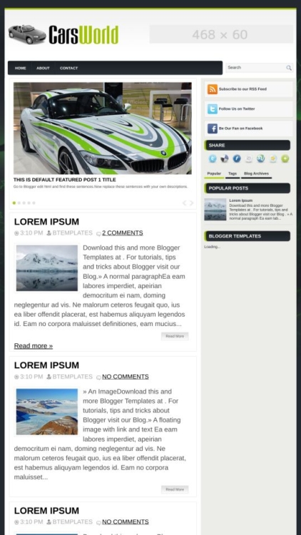 CarsWorld Blogger Template - BTemplates