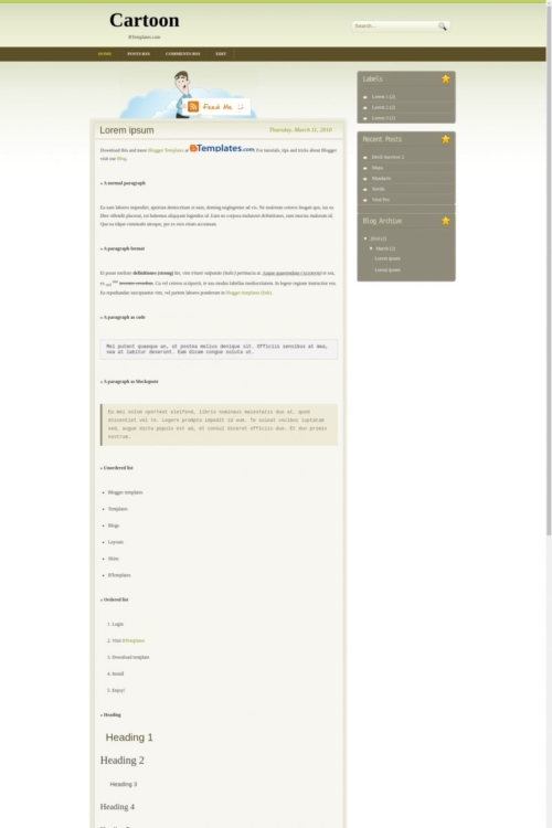 Cartoon Blogger Template - BTemplates