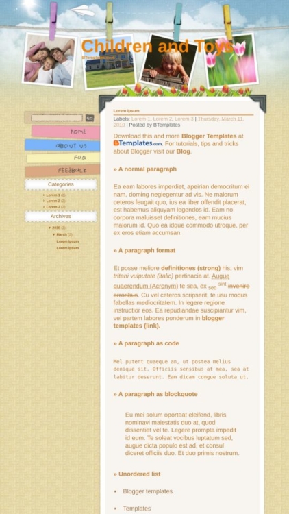 Children and Toys Blogger Template - BTemplates