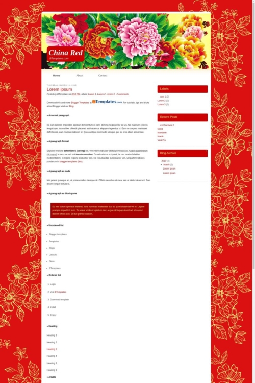 China Red Blogger Template - BTemplates
