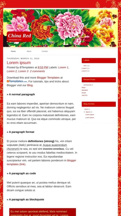 Chinese Blog Layout China Red Blogger Template - BTemplates