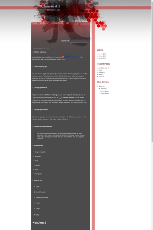 Chinese Art Blogger Template - BTemplates