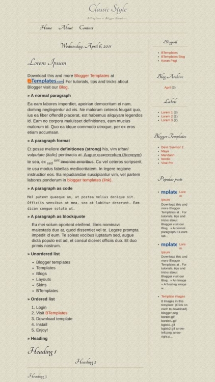 Classic Style Blogger Template - BTemplates