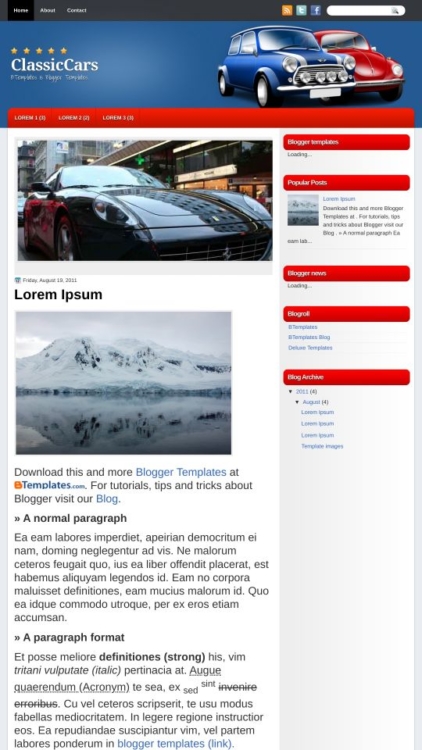 ClassicCars Blogger Template - BTemplates