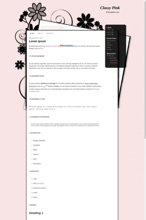 Pink Blog Emplae Classy Pink Blogger Template - BTemplates