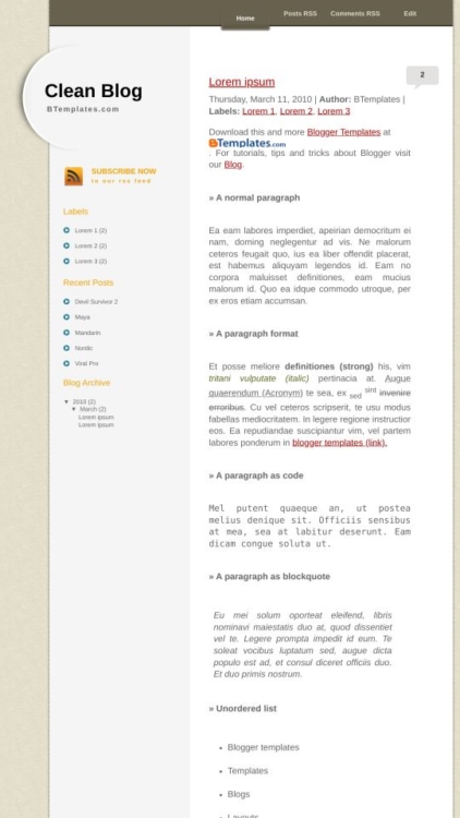 Clean Blog Blogger Template - BTemplates