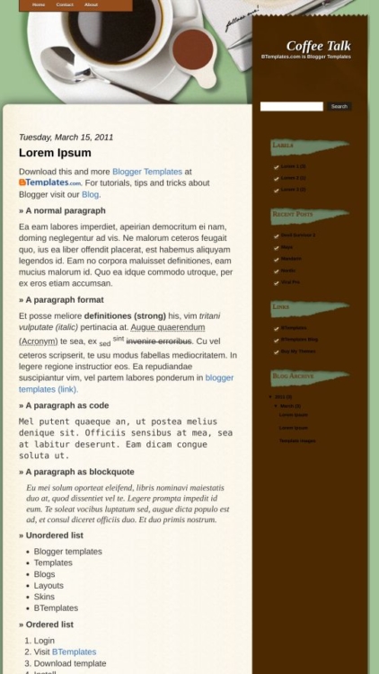 Coffee Talk Blogger Template - BTemplates