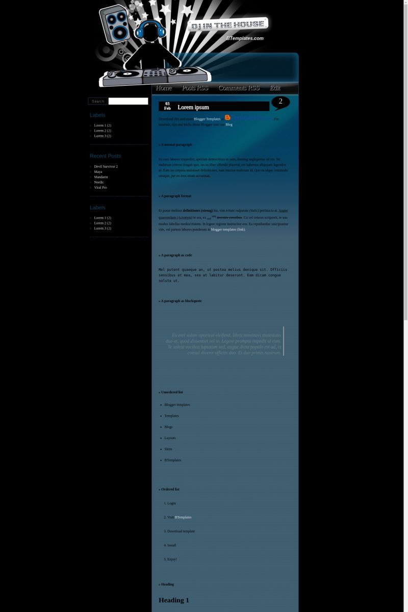 DJ in the House Blogger Template - BTemplates