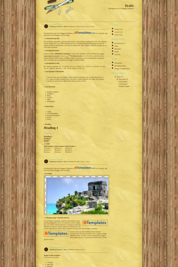 Drafts Blogger Template - BTemplates
