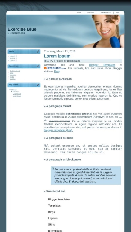 Exercise Blog Templates Examples Exercise Blue Blogger Template - BTemplates