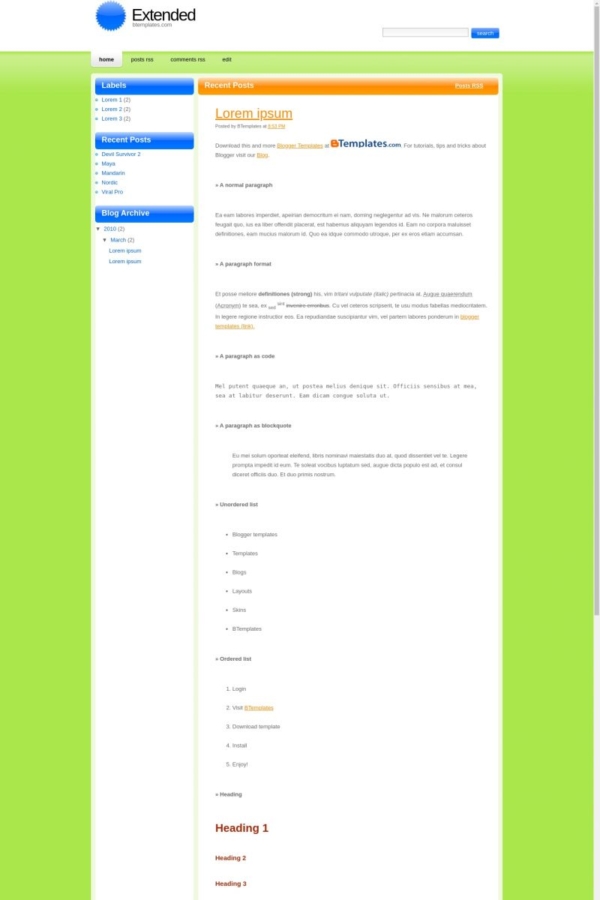 Extended Blogger Template - BTemplates