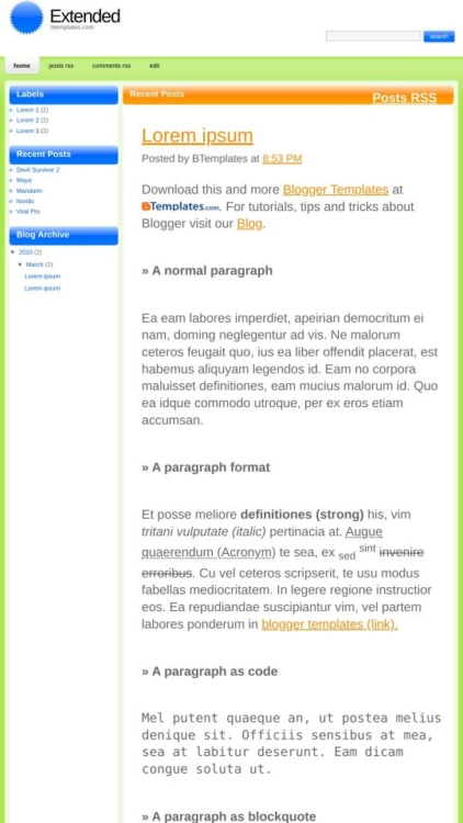 Extended Blogger Template - BTemplates