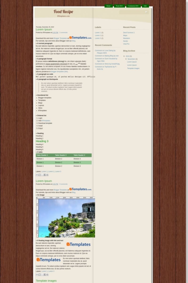 Food Recipe Blogger Template BTemplates