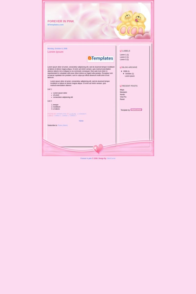 Pink Blog Emplae Forever in pink Blogger Template - BTemplates