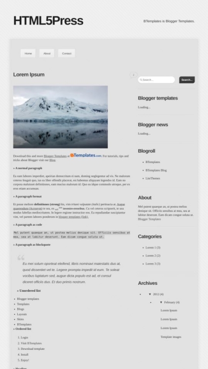HTML5Press Blogger Template - BTemplates