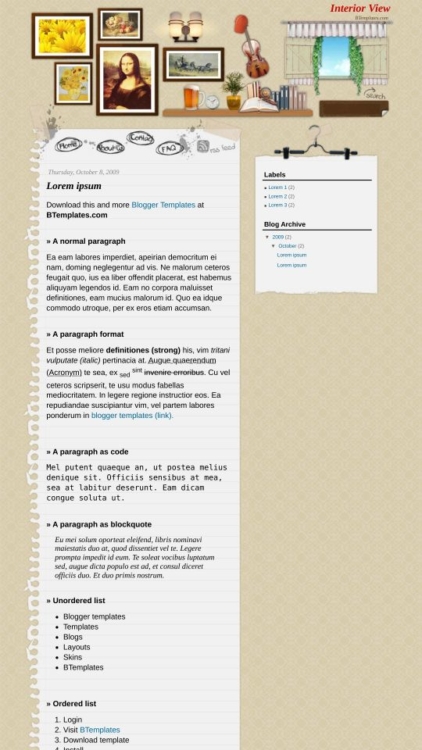 Interior View Blogger Template - BTemplates