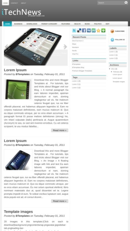iTech News Blogger Template - BTemplates