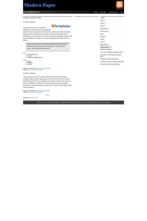 Modern Paper Blogger Template - BTemplates