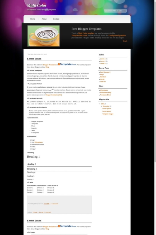 Multi Color Blogger template - BTemplates