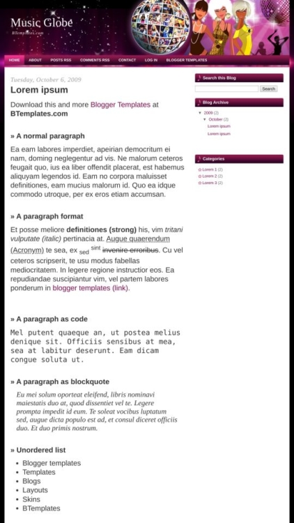 Music Globe Blogger Template - BTemplates