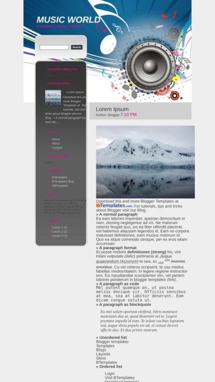 Music World Blogger Template - BTemplates