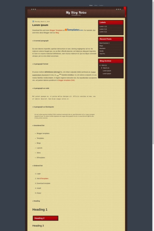 My Blog Notes Blogger Template - BTemplates