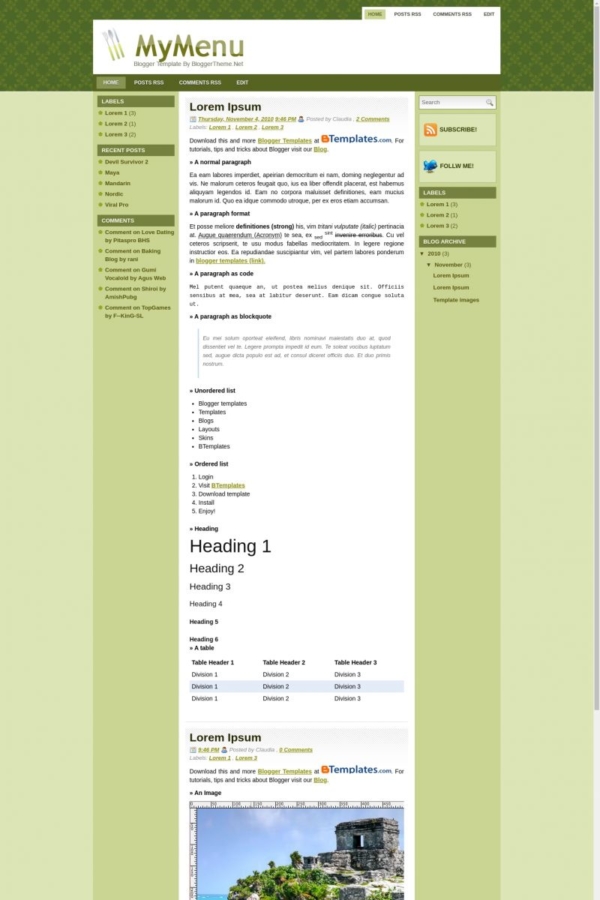 Left Menu Template Blogger My Menu Blogger Template - BTemplates