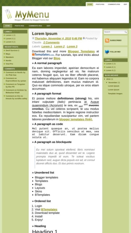 Left Menu Template Blogger My Menu Blogger Template - BTemplates