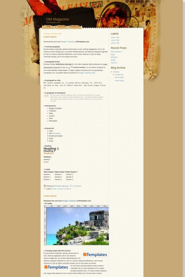 Old Magazine Blogger Template - BTemplates