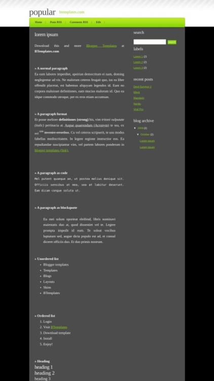 Papular Bloger Popular Blogger Template - BTemplates