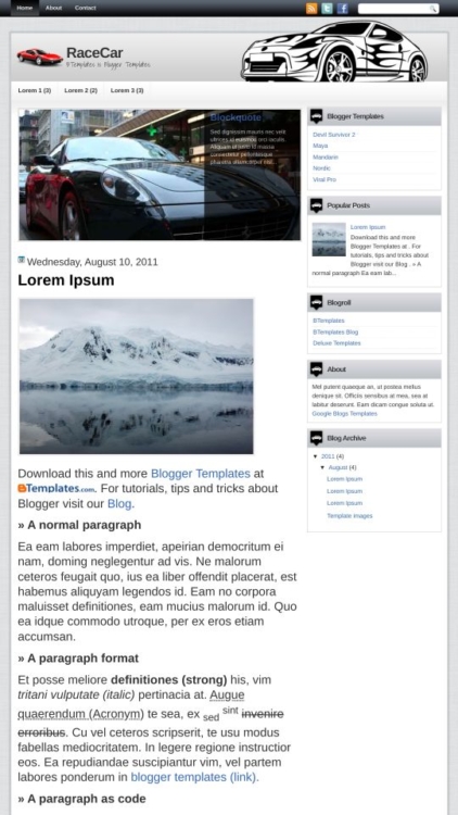 RaceCar Blogger Template - BTemplates