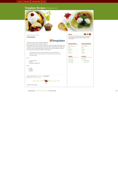 Recipes Blogger Template - BTemplates