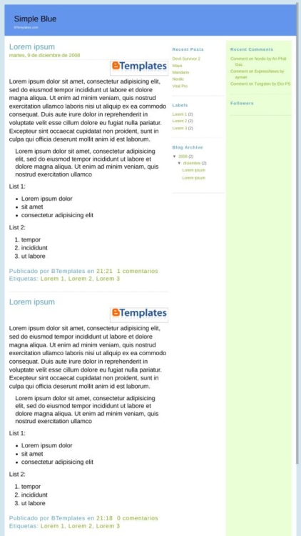 Simple Blue Blogger Template - BTemplates