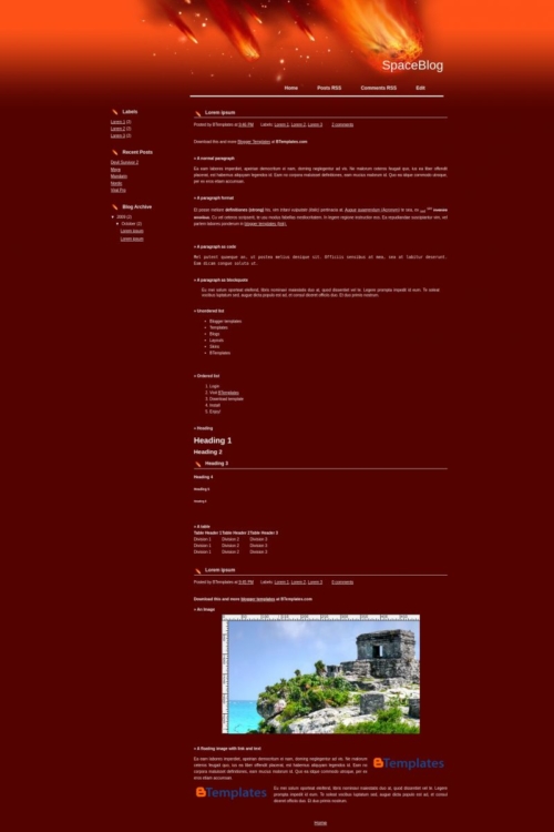 Space Blogger Space Blog Blogger Template - BTemplates