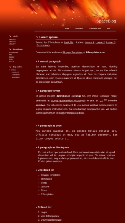 Space Blog Blogger template - BTemplates