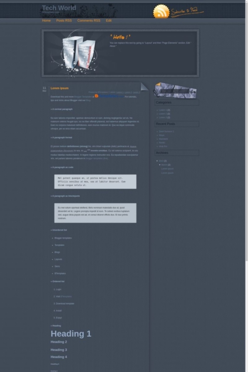 Tech World Blogger Template - BTemplates
