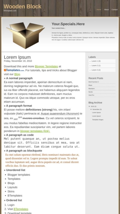 Wooden Block Blogger Template - BTemplates
