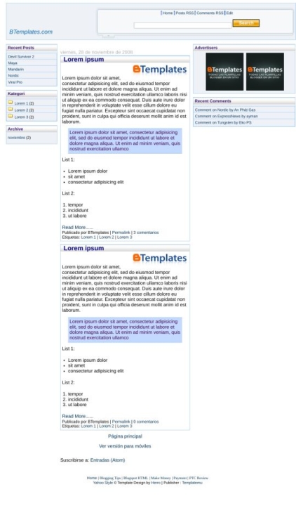 Yahoo Style Blogger Template - BTemplates