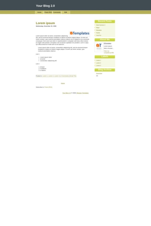 Your Blog 2.0 Blogger Template - BTemplates